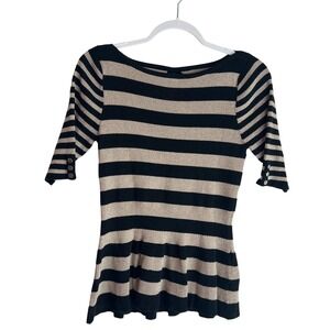 White House‎ Black Market Black And Gold Metallic Striped Sweater